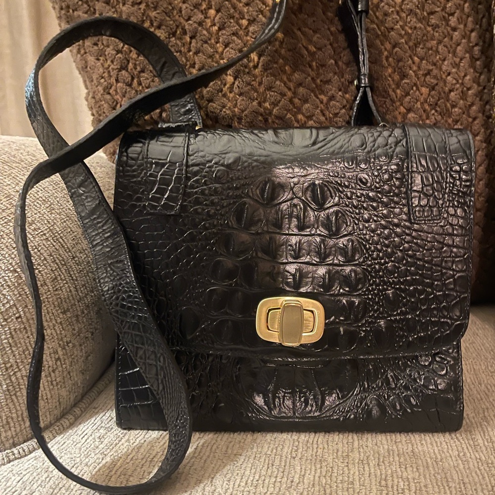 Brahmin Black Crocodile-Embossed Women's Bag NWT